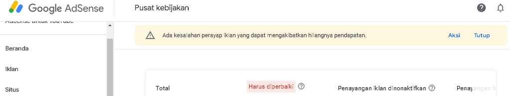 Ada kesalahan perayap iklan yang dapat mengakibatkan hilangnya pendapatan Google Adsense